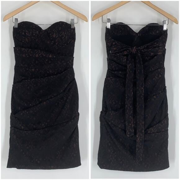 Preen by Thornton Bregazzi Strapless Lace Bow Back Dress Nude Illusion Mini - Picture 1 of 12